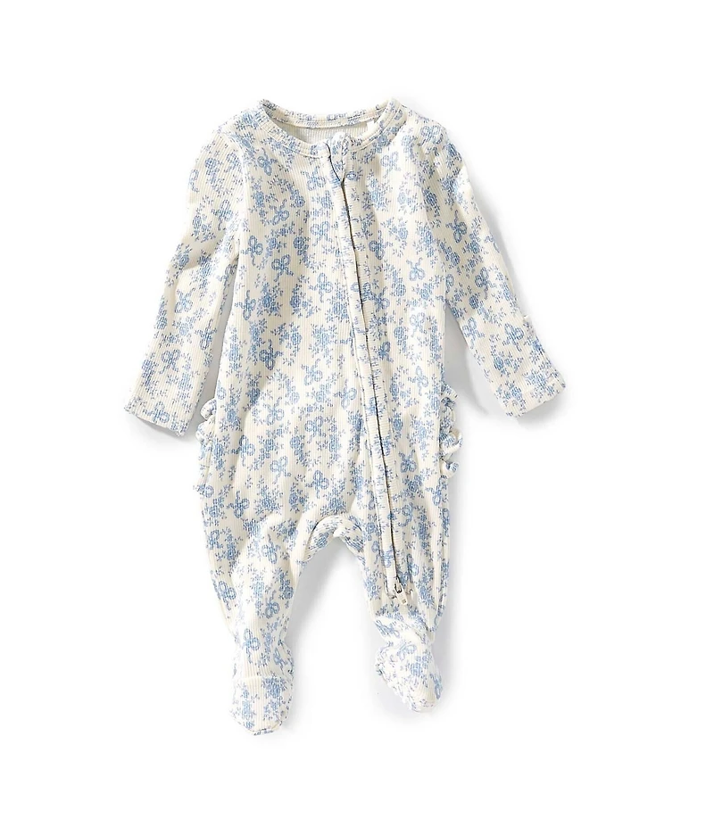 Angel Dear Baby Girls Romi Floral Print 2-Way Zipper Ruffle Back Footie Coverall