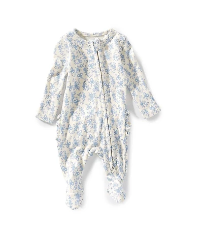Angel Dear Baby Girls Romi Floral Print 2-Way Zipper Ruffle Back Footie Coverall