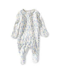 Angel Dear Baby Girls Romi Floral Print 2-Way Zipper Ruffle Back Footie Coverall