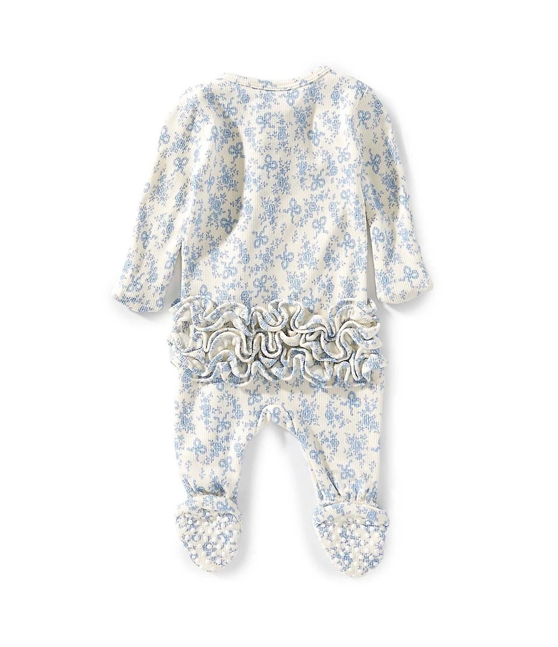 Angel Dear Baby Girls Romi Floral Print 2-Way Zipper Ruffle Back Footie Coverall