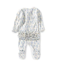 Angel Dear Baby Girls Romi Floral Print 2-Way Zipper Ruffle Back Footie Coverall