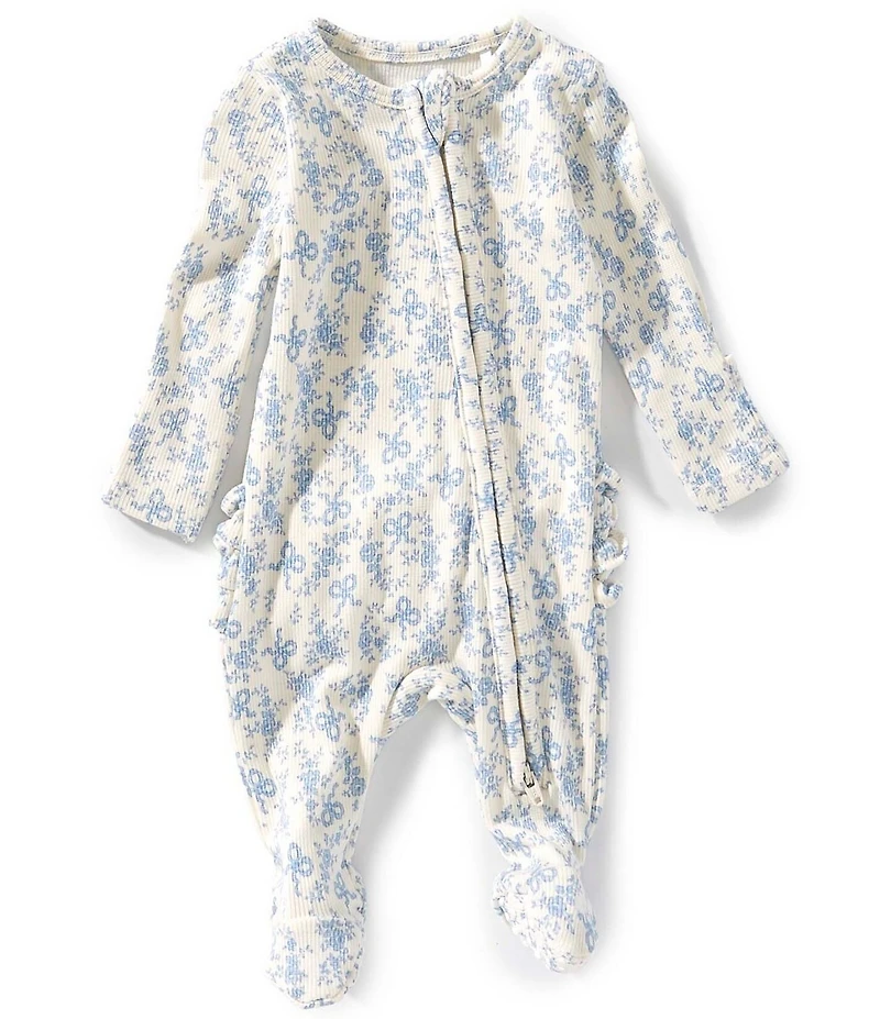 Angel Dear Baby Girls Romi Floral Print 2-Way Zipper Ruffle Back Footie Coverall