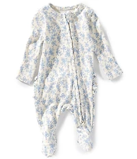Angel Dear Baby Girls Romi Floral Print 2-Way Zipper Ruffle Back Footie Coverall
