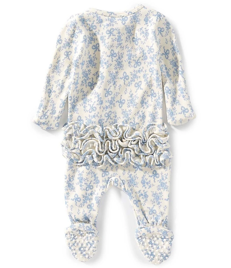 Angel Dear Baby Girls Romi Floral Print 2-Way Zipper Ruffle Back Footie Coverall