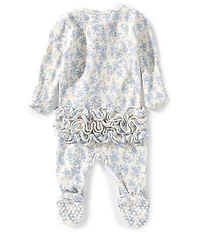 Angel Dear Baby Girls Romi Floral Print 2-Way Zipper Ruffle Back Footie Coverall