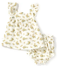 Angel Dear Baby Girls Ruffle Sleeve Sunshine Roses Dress