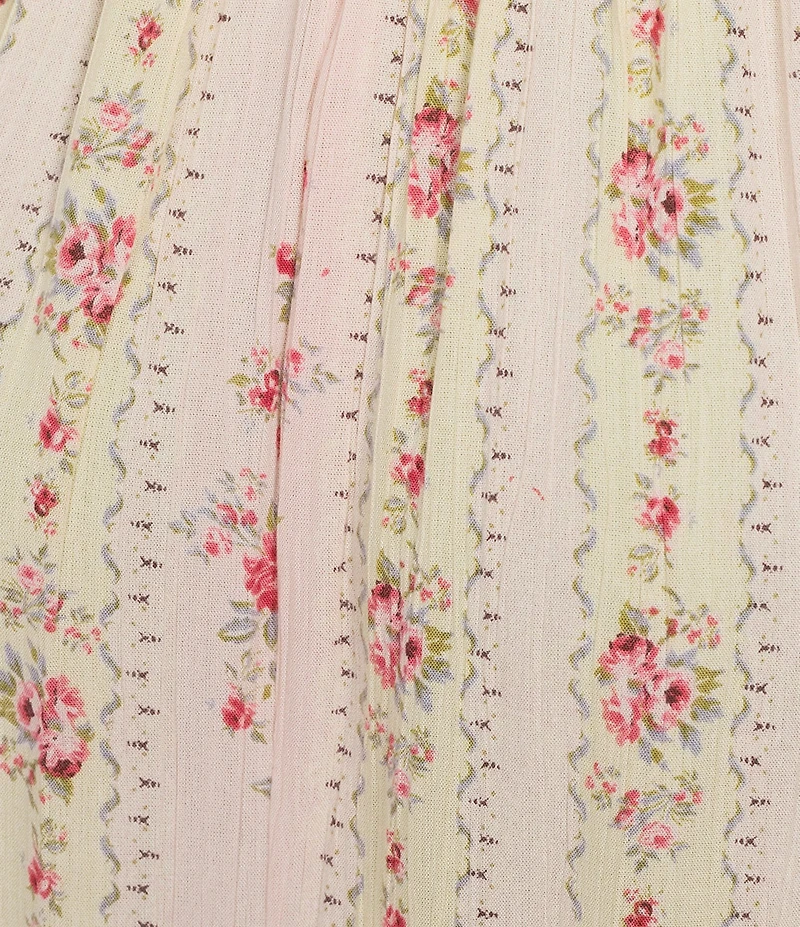 Angie Floral Printed Tie Trim Elastic Waist High-Low Skirt