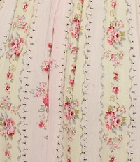 Angie Floral Printed Tie Trim Elastic Waist High-Low Skirt