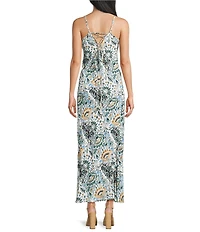 Angie Printed Square Neck Lace Up Back Front Slit Midi Dress