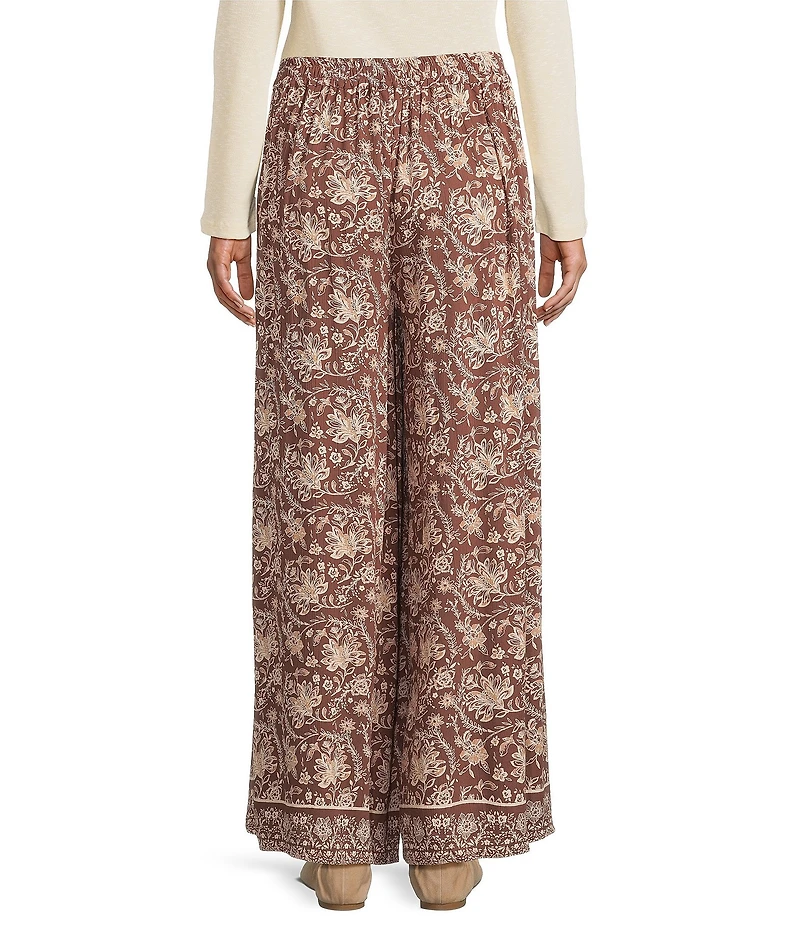 Angie Boarder Print Mid Rise Pull-on Straight Leg Pleated Front Pants