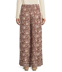 Angie Boarder Print Mid Rise Pull-on Straight Leg Pleated Front Pants