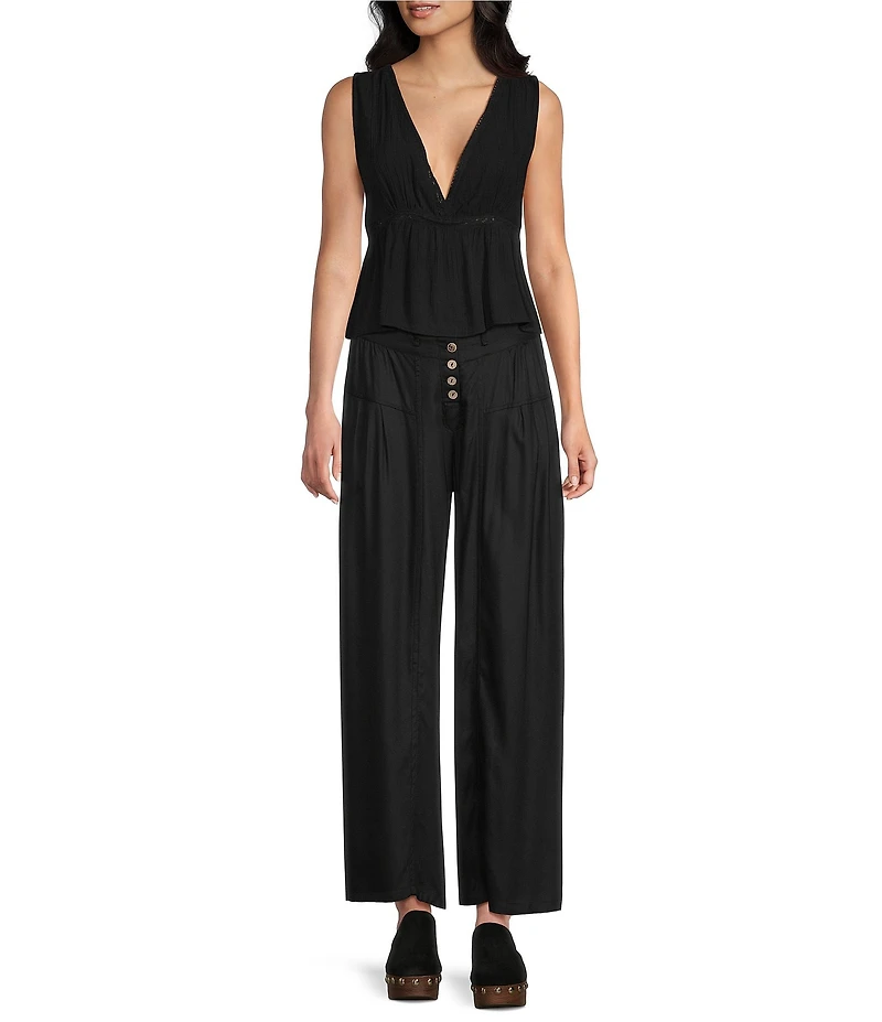 Angie Button Front Wide Leg Pants