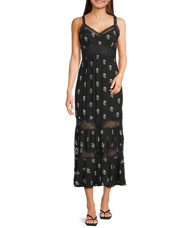 Angie Ditsy Floral Lace Trim Tiered Maxi Dress