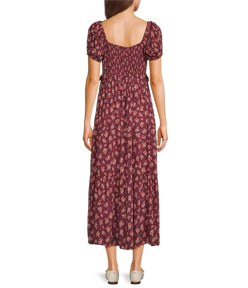 Angie Ditsy Floral Printed Short Sleeve Lace Trim Midi Dress