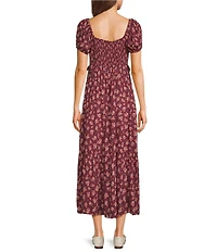 Angie Ditsy Floral Printed Short Sleeve Lace Trim Midi Dress