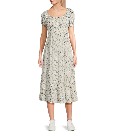 Angie Ditsy Print Scoop Neck Short Sleeve Emma Bodice Tiered Hem Midi Dress