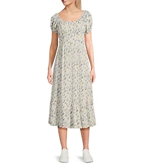 Angie Ditsy Print Scoop Neck Short Sleeve Emma Bodice Tiered Hem Midi Dress