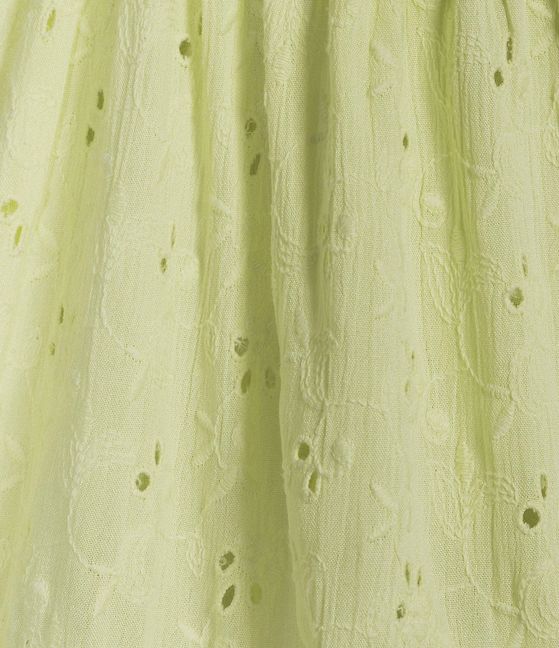 Angie Eyelet Tie Front Lace Trim Tiered Dress
