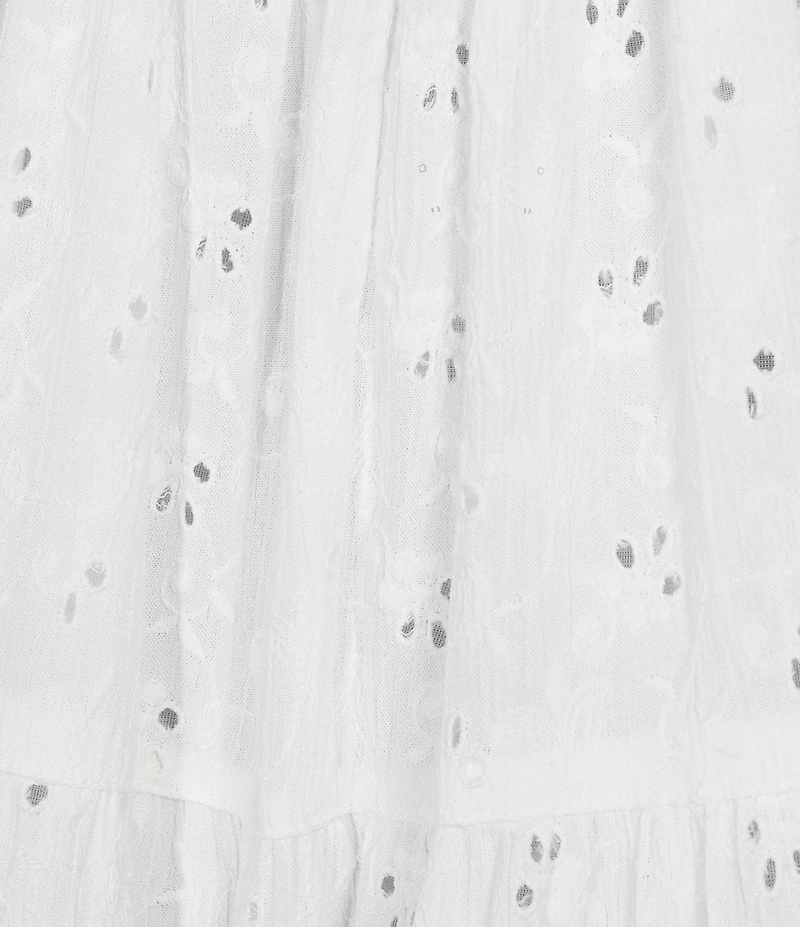 Angie Eyelet Tie Front Lace Trim Tiered Dress