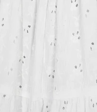 Angie Eyelet Tie Front Lace Trim Tiered Dress