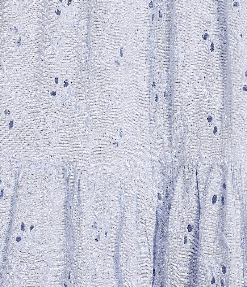 Angie Eyelet Tie Front Lace Trim Tiered Dress