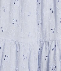 Angie Eyelet Tie Front Lace Trim Tiered Dress