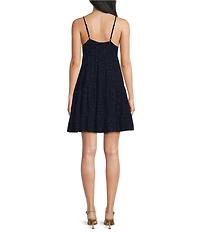 Angie Eyelet Tie Front Lace Trim Tiered Dress