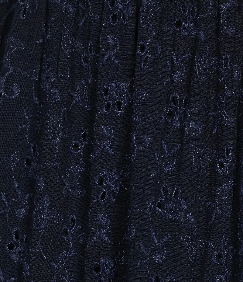 Angie Eyelet Tie Front Lace Trim Tiered Dress