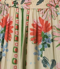 Angie Floral Border Printed Spaghetti Strap V-Neck Peek A Boo Tiered Maxi Dress