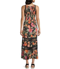 Angie Floral Print Lace Trim Tiered Maxi Dress
