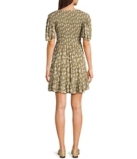 Angie Floral Print V-Neck Short Sleeve Tiered Dress