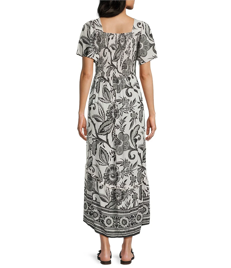 Angie Floral Printed Deep V-Neck Flutter Sleeve High Low Dress