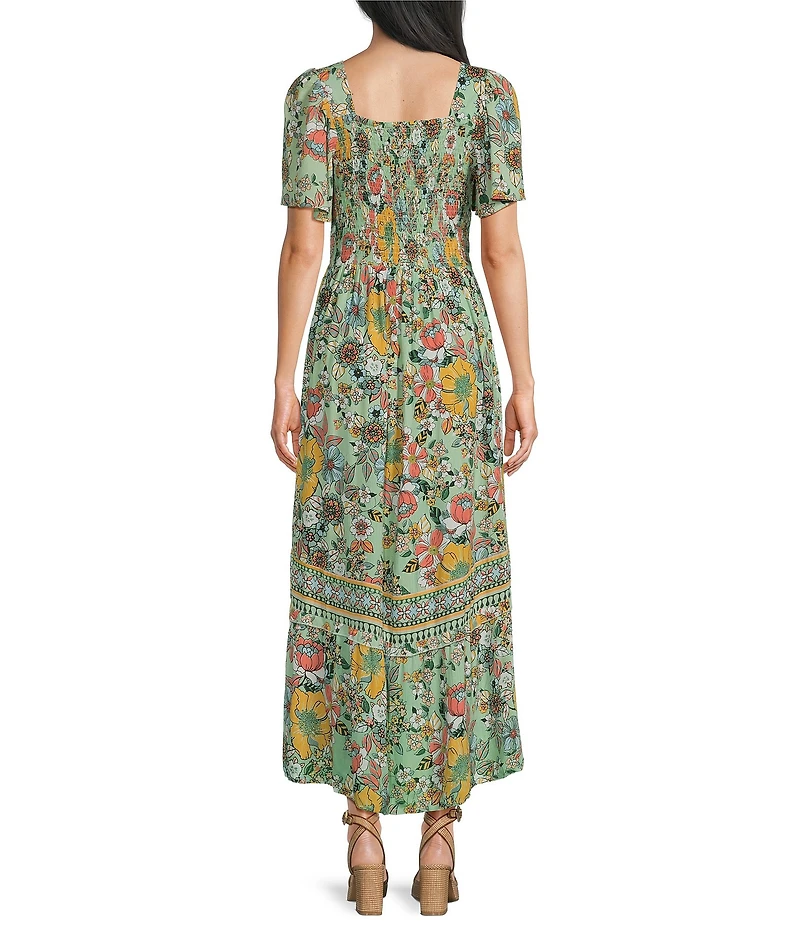 Angie Floral Printed Deep V-Neck Flutter Sleeve High Low Dress