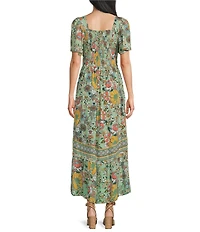 Angie Floral Printed Deep V-Neck Flutter Sleeve High Low Dress