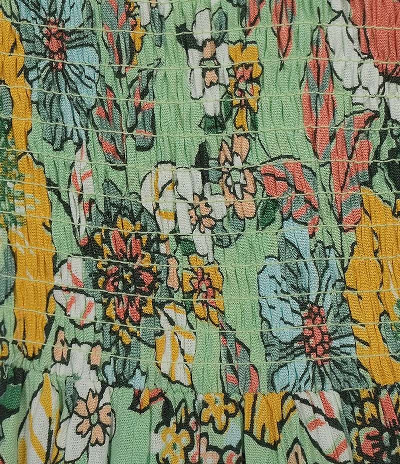 Angie Floral Printed Deep V-Neck Flutter Sleeve High Low Dress