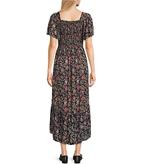 Angie Floral Printed Deep V-Neck Twist Front Tiered Side Slit Midi Dress