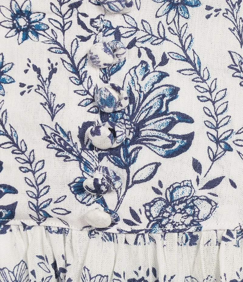 Angie Floral Printed Halter V-Neck Button Front Top