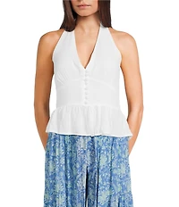 Angie Halter Neck Button Front Top