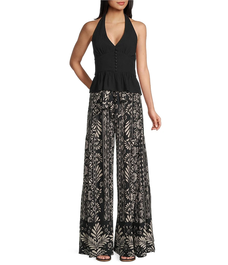 Angie Halter Neck Button Front Top