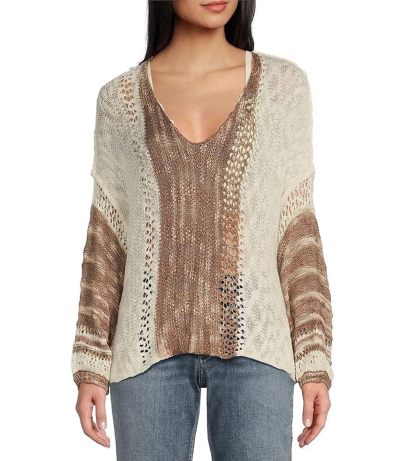 Angie Long Sleeve Open Weave Pullover Sweater