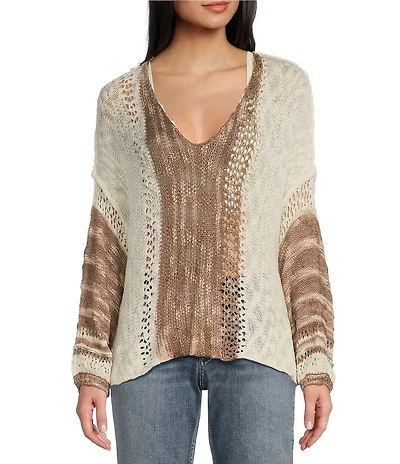 Angie Long Sleeve Open Weave Pullover Sweater