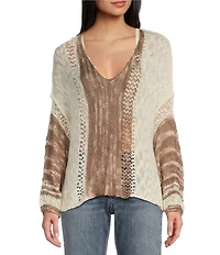 Angie Long Sleeve Open Weave Pullover Sweater