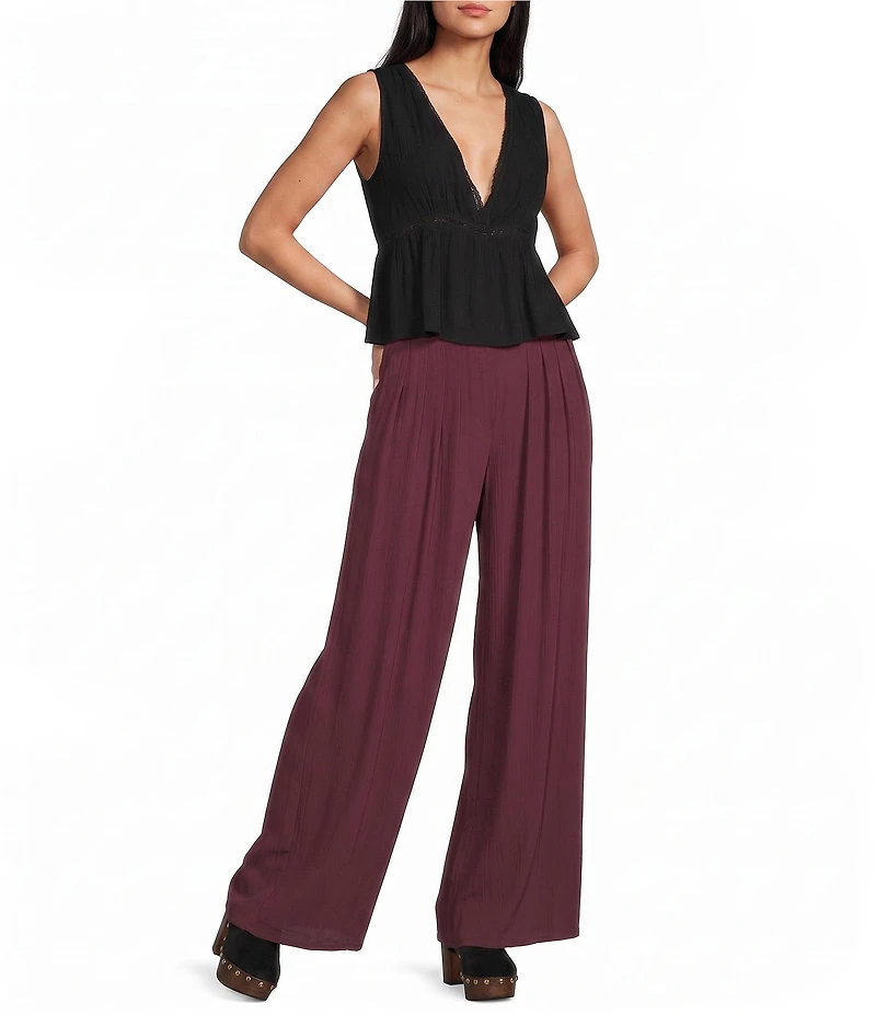 Angie Mid Rise Pull-On Straight Leg Pleated Front Pants