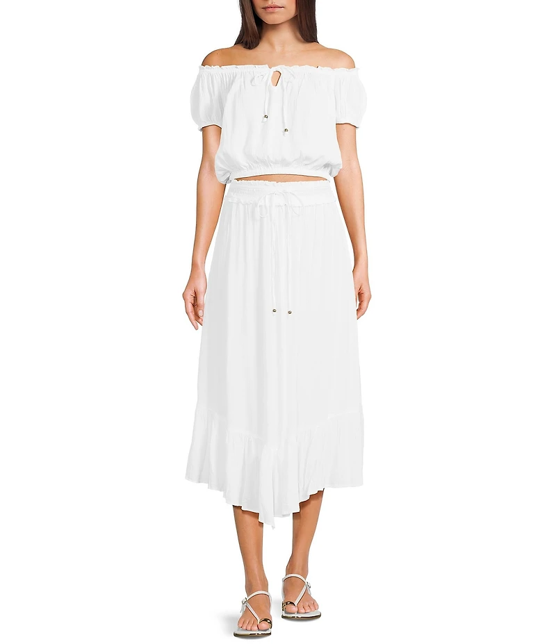 Angie Off-The-Shoulder Cap Sleeve Coordinating Crop Top