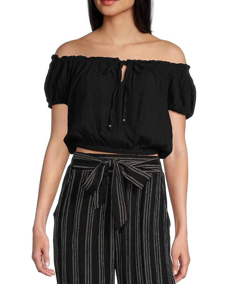 Angie Off-The-Shoulder Cap Sleeve Coordinating Crop Top