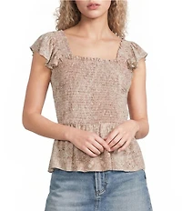 Angie Paisley Printed Smocked Square Neck Ruffle Sleeve Top