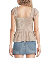 Angie Paisley Printed Smocked Square Neck Ruffle Sleeve Top