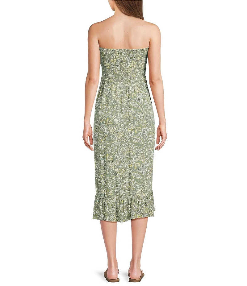 Angie Paisley Printed Strapless Neck Smocked Midi Dress
