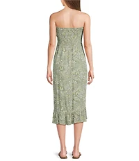 Angie Paisley Printed Strapless Neck Smocked Midi Dress