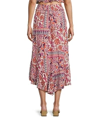 Angie Patch Print Elastic Waist Ruffle Hem Maxi Skirt